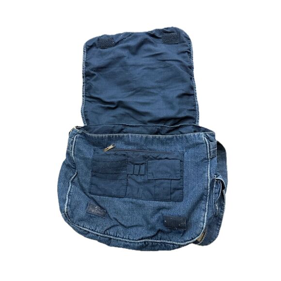 Vintage Y2K Denim Messenger Bag Embroidered Flowers Utility Pockets Boho - Picture 3 of 5